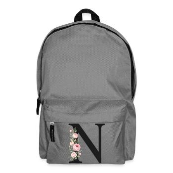 N Buchstabe Monogram Floral - Rucksack - Mittelgrau - Vorne