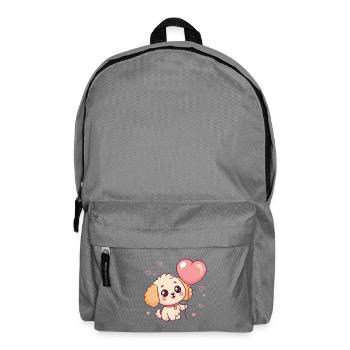 Cute Poodle Puppy with Heart Balloon - Backpack - elephant grey - Front