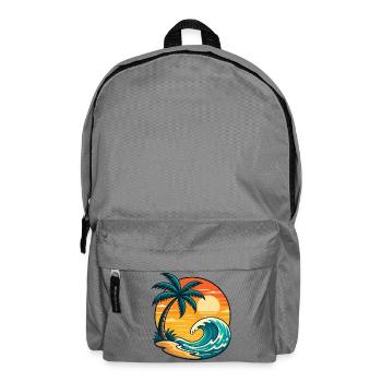Palm Tree Sun Wave Vacation Summer Beach Shirt - Backpack - elephant grey - Front