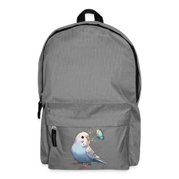 Wellensittich mit Schmetterling - Rucksack - Mittelgrau - Vorne