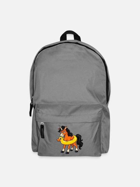 Ein Einhorn schwebt in einem Quietschenten-Ring herum - Rucksack - Mittelgrau