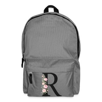 R Buchstabe Monogram Floral - Rucksack - Mittelgrau - Vorne
