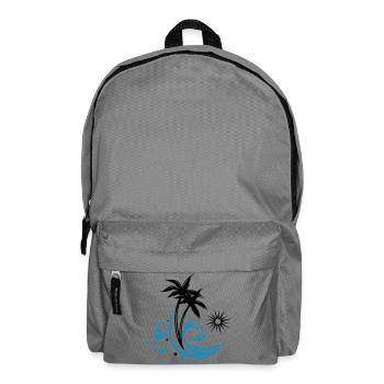 Palm trees with wave and sun, vacation, surf - Backpack - elephant grey - Front