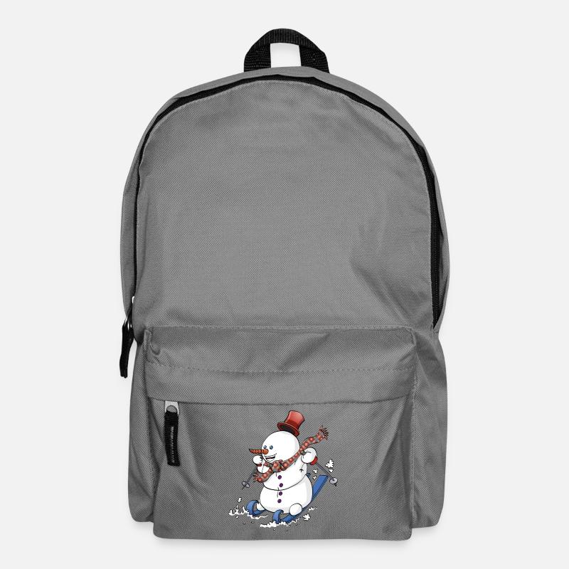 Fröhlicher Schneemann auf Skiern mit roter Mütze. - Rucksack - Mittelgrau