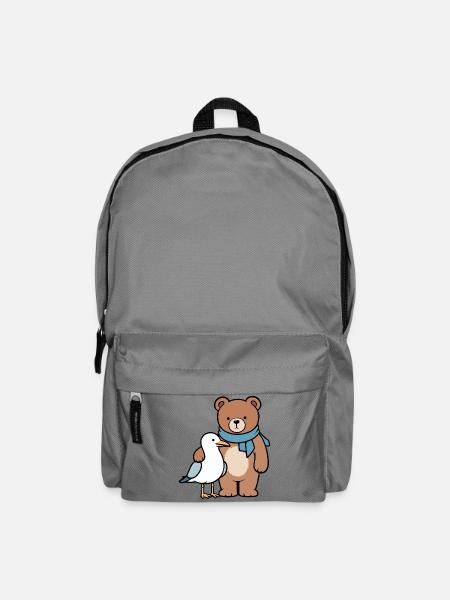 Niedlicher Bär und Vogel Design - Rucksack - Mittelgrau