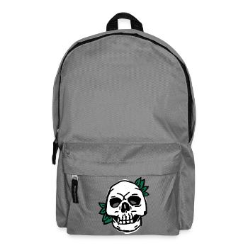 Crâne avec accent de feuilles vertes - Sac à dos - gris éléphant - Devant