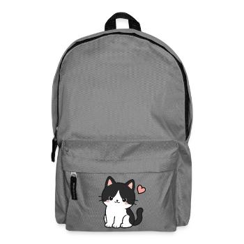 Cute Black Cat With Heart - Backpack - elephant grey - Front