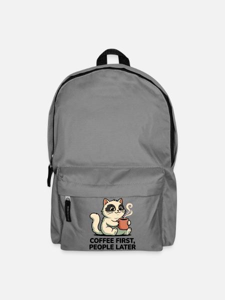 Kaffee-Katze: Kaffee zuerst - Rucksack - Mittelgrau