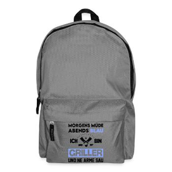 Morgens müde Abends Blau Arme Sau Grillsprüche - Rucksack - Mittelgrau - Vorne