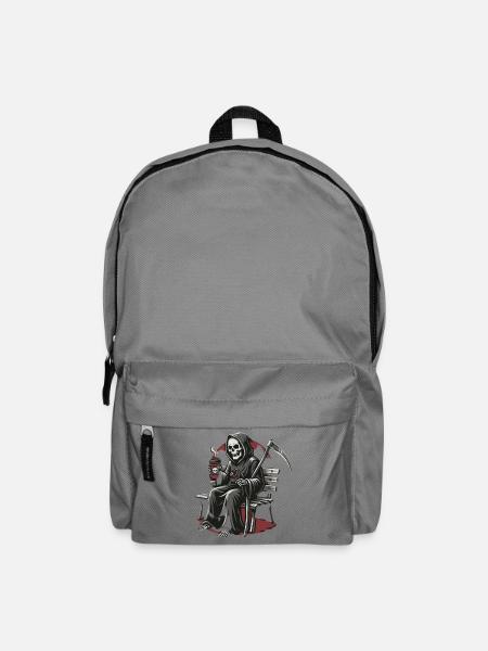Grim Reaper Kaffee auf Bank - Rucksack - Mittelgrau