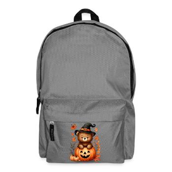 Ours en peluche d’Halloween dans la citrouille : Doux et effrayant - Sac à dos - gris éléphant - Devant
