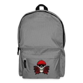 Skull with red mushroom hat and roses - Backpack - elephant grey - Front