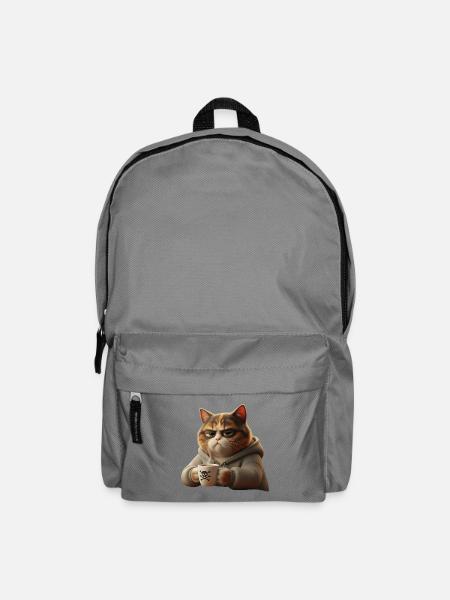 Chat fatigué drôle avec tasse de café du matin - Sac à dos - gris éléphant
