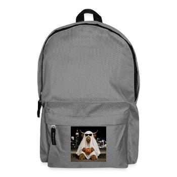 Fantôme d’Halloween de la vache des Highlands avec T-shirt citrouille - Sac à dos - gris éléphant - Devant