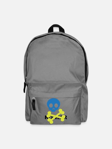 Neonblauer Totenkopf und gekreuzte Knochen - Rucksack - Mittelgrau