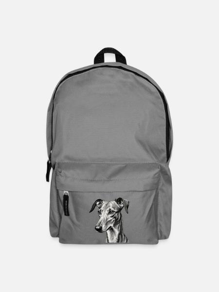 Grauer Windhund Porträt Zeichnung - Rucksack - Mittelgrau