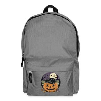 Schwarze Katze schläft auf Jack-o Laterne | Halloween - Rucksack - Mittelgrau - Vorne