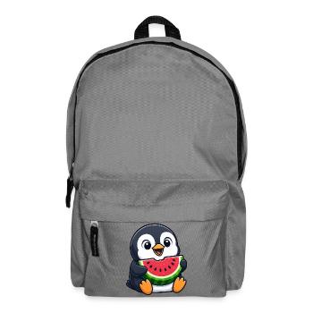 Lustiger Pinguin mit Melone Sommerfrucht Cartoon - Rucksack - Mittelgrau - Vorne