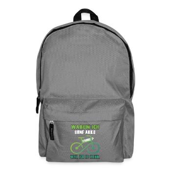 Humorvolles Fahrrad-Motiv ohne Akku - Rucksack - Mittelgrau - Vorne