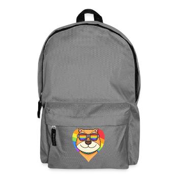 Regenbogen - Hund Shiba Inu mit Brille und Herz - Rucksack - Mittelgrau - Vorne