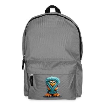 Monster und mit blauer Schrift - Rucksack - Mittelgrau - Vorne