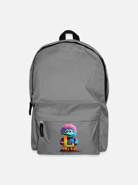 Rainbow Monster with Letter L - Backpack - elephant grey