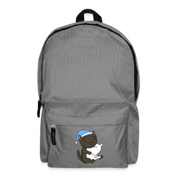 Schlafen Müde - Katze mit Kissen und Schlafmütze - Rucksack - Mittelgrau - Vorne
