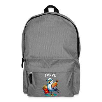 LÖPPT Möwe – Pommes & Fischbrötchen Cartoon - Rucksack - Mittelgrau - Vorne