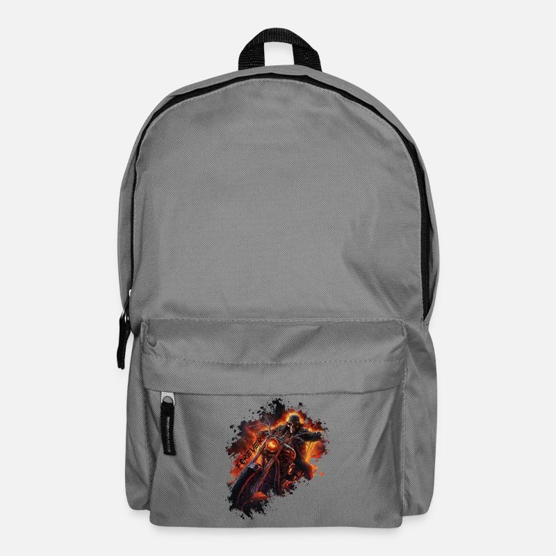 Flammender Totenkopf auf Motorrad Biker - Rucksack - Mittelgrau