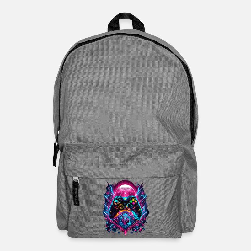 Vibrant Cyberpunk Gaming Controller Grafik - Rucksack - Mittelgrau