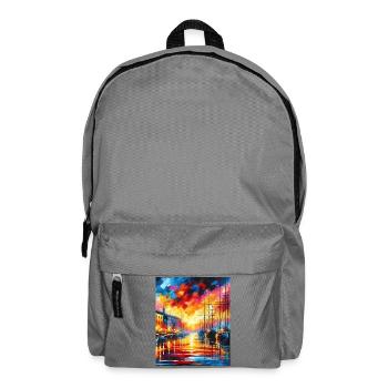 Lebendiger Hafensonnenuntergang mit Booten und Farben - Rucksack - Mittelgrau - Vorne