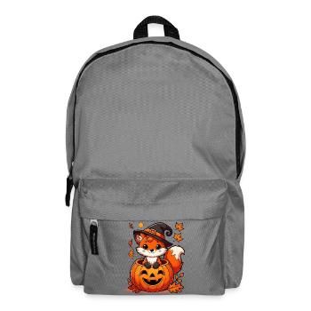 Halloween-Fuchs im Kürbis:Süßer Gruselspaß - Rucksack - Mittelgrau - Vorne
