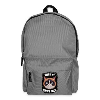 Funny Happy Face Kitten Kitty Cat Ironic Sarcasm. - Backpack - elephant grey - Front