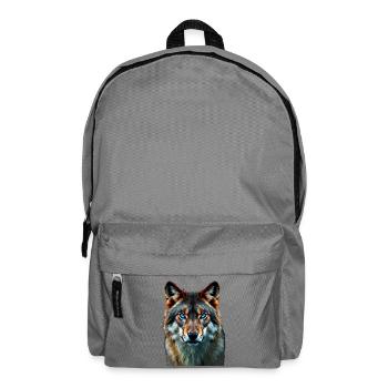 The Sapphire Gaze: Intensives Porträt eines Wolfes - Rucksack - Mittelgrau - Vorne