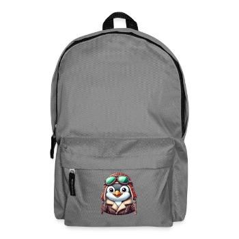 Cool Penguin Pilot in Airplane Aviator Cartoon - Backpack - elephant grey - Front