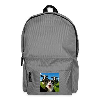Idée cadeau pour un selfie avec un chat et une vache mignons - Sac à dos - gris éléphant - Devant