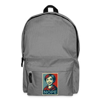 a girl and a  humorous NOPE poster message - Backpack - elephant grey - Front
