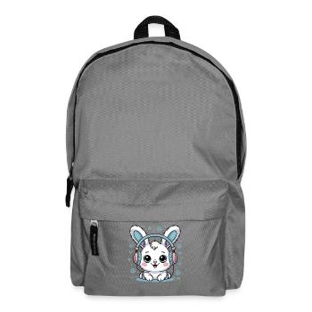 Lapin mignon avec des écouteurs et des flocons de neige - Sac à dos - gris éléphant - Devant