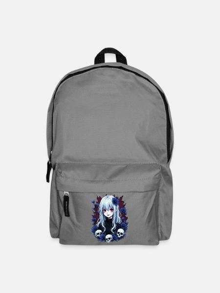Mystische Gothic Anime Design mit Blaufloralen - Rucksack - Mittelgrau