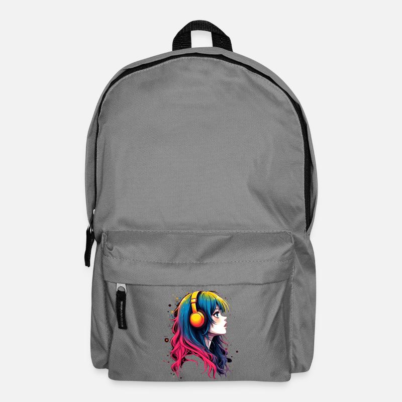 Farbiger Anime-Charakter mit Kopfhörer - Rucksack - Mittelgrau