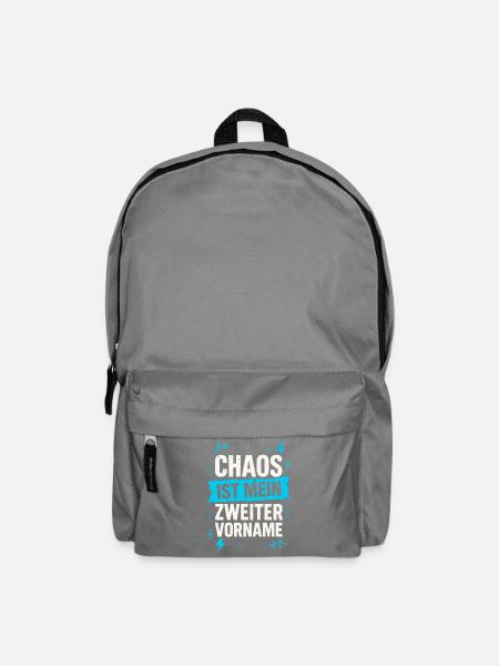 Chaos ist mein zweiter Vorname – Lustiger Spruch - Rucksack - Mittelgrau