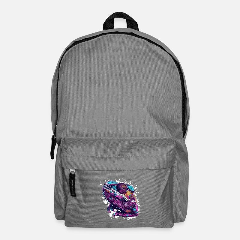 Neon Reptilienkopf Chamäleon - Rucksack - Mittelgrau