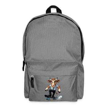 Kuh am Skateboard im Anzug - Rucksack - Mittelgrau - Vorne