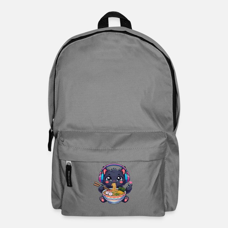Kawaii Black Cat Ramen K-pop - Backpack - elephant grey