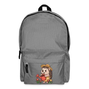 Gärtner-Igel mit Strohhut - Rucksack - Mittelgrau - Vorne