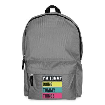Ich bin Tommy Mache Tommy Dinge Retrofarben - Rucksack - Mittelgrau - Vorne