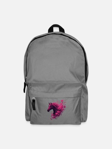 Magenta Pferd mit Blütenwirbel - Rucksack - Mittelgrau