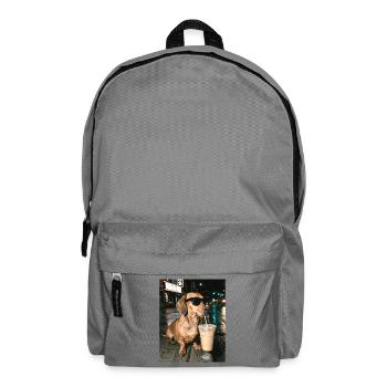 Dackel trink Eiskaffee, Lustiges Dackel Foto - Rucksack - Mittelgrau - Vorne