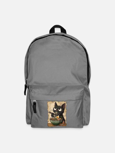 Funny black Cat eating Ramen Noodles Japan Food - Rucksack - Mittelgrau
