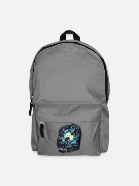 Zwei Wilde Pferde mit Mond Wildlife-Designs - Rucksack - Mittelgrau
